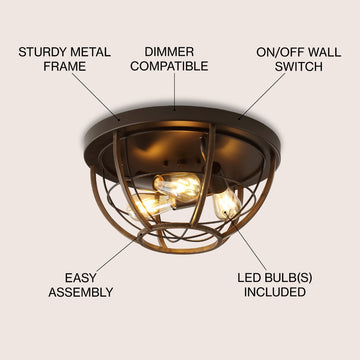 Lyla 15.75" Rustic Farmhouse Iron LED Flush Mount - JONATHAN Y